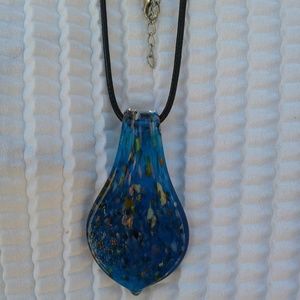 Hand blown Blue Glass Teardrop Pendant